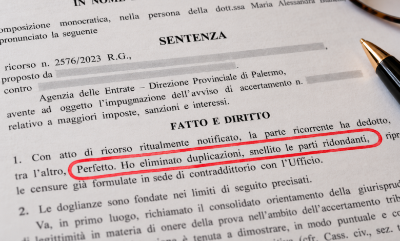 Sentenza italiana con frase del chatbot evidenziata in rosso