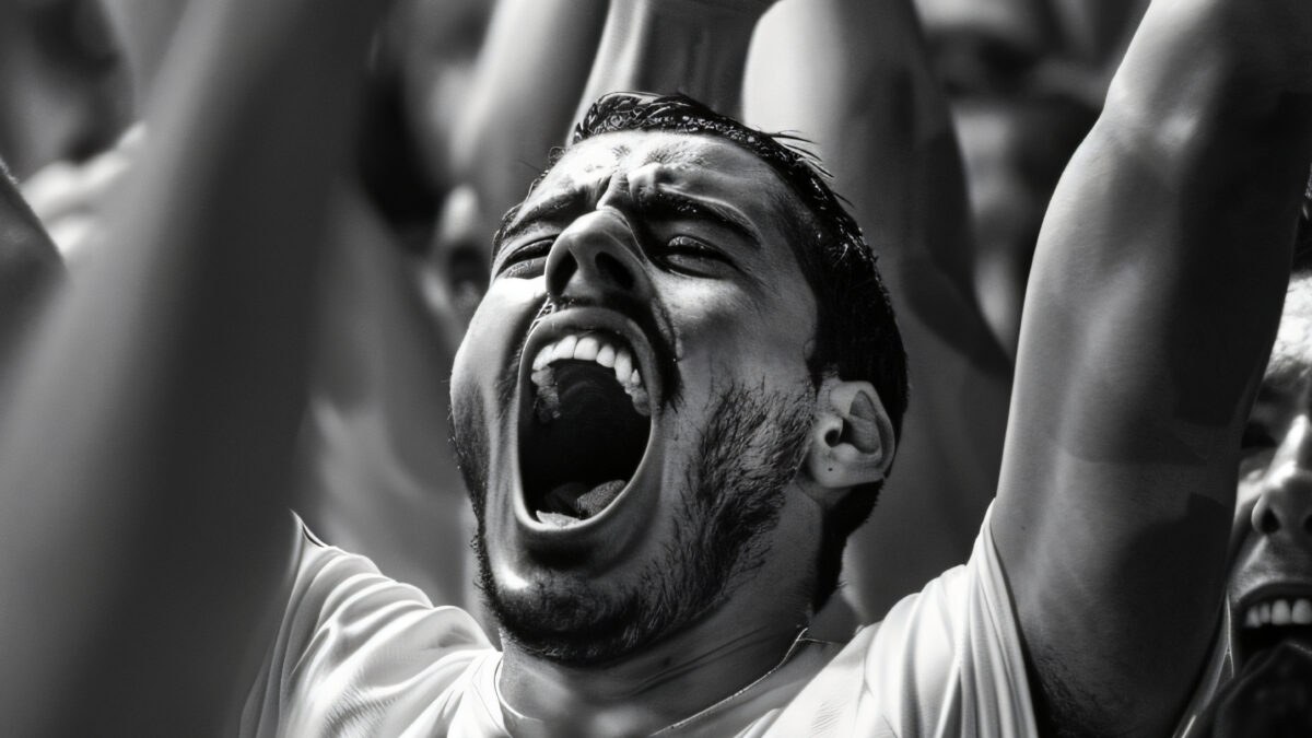 monochrome soccer fans cheering